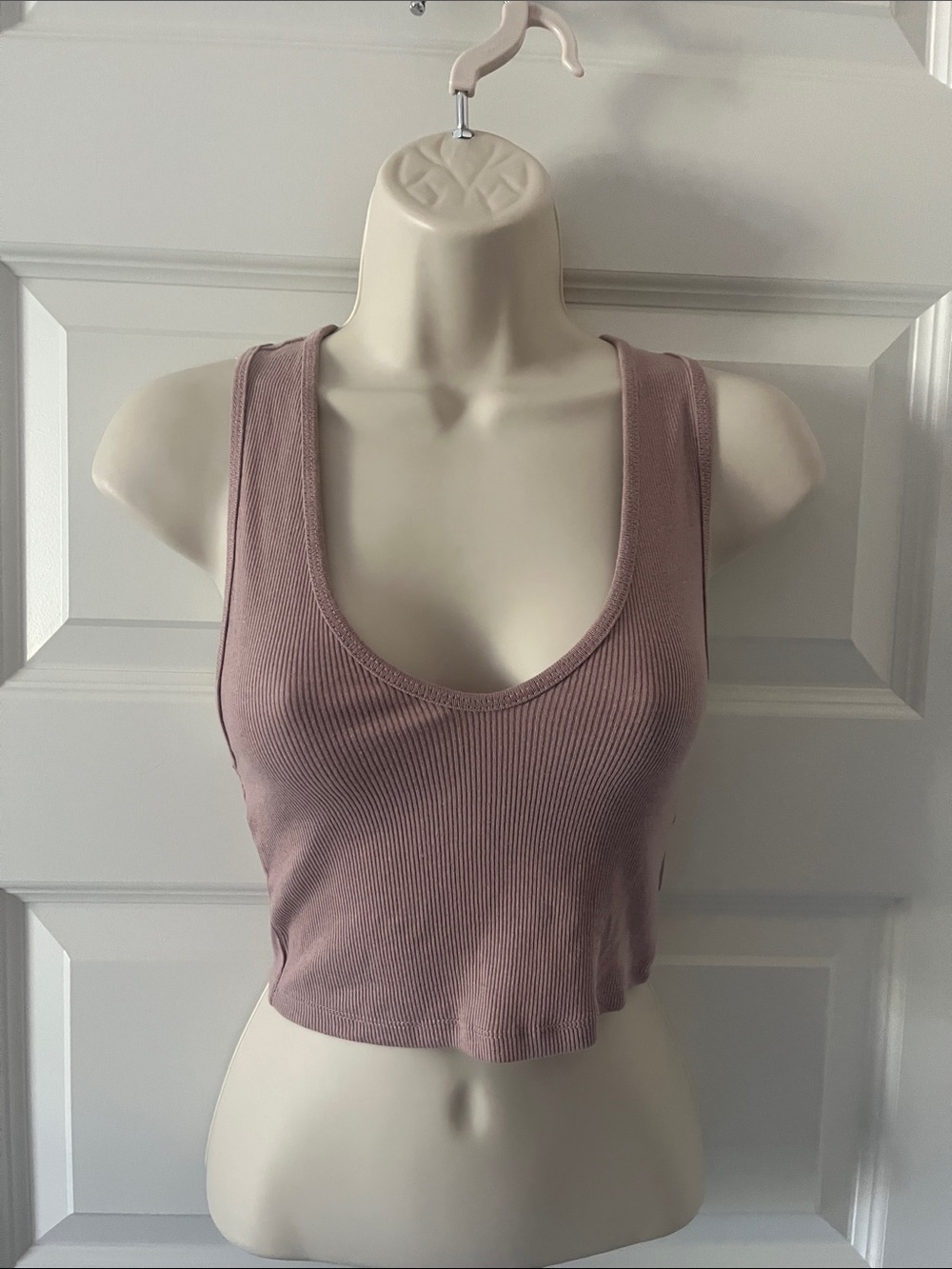 Zara Ribbed Scoop Crop Top - Dusty Rose